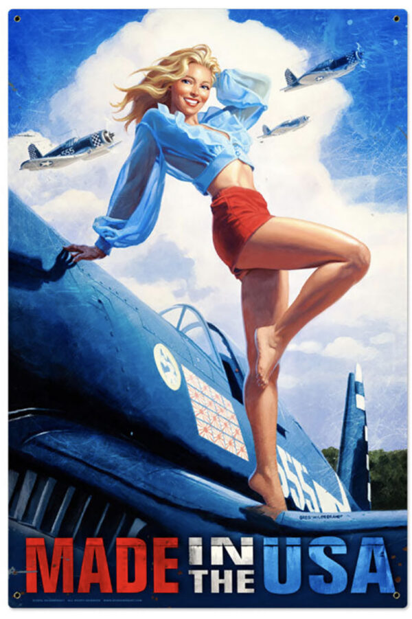 HB006 - Made In The USA Pin-up Metal Sign 12x18 by artist Greg Hildebrandt