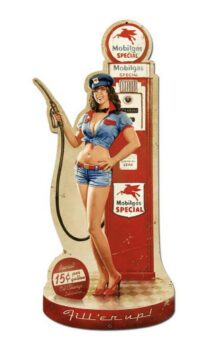 HB161 - Gas Pump Girl Vintage Metal Sign 17x36 by artist Greg Hildebrandt