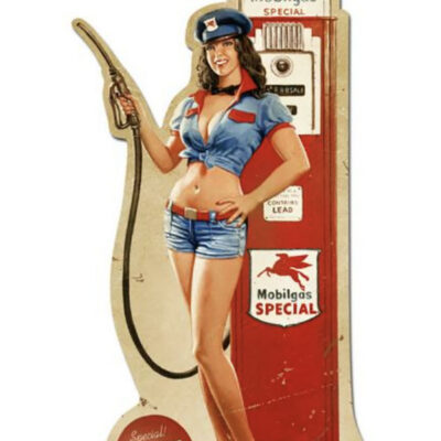 HB161 - Gas Pump Girl Vintage Metal Sign 17x36 by artist Greg Hildebrandt