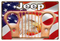 Jeep With Flag Reproduction Garage Shop Metal Sign