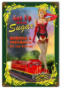 Get Up With Me Pin Up Girl Reproduction Railroad Metal Sign