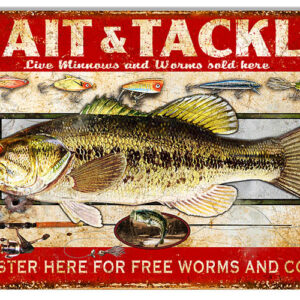 Bait And Tackle Reproduction Hunting And Fishing Metal Sign 12x18