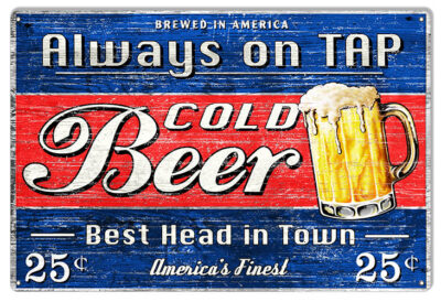 Cold Beer On Tap Reproduction Bar Metal Sign