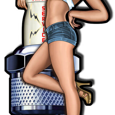 Champion Spark Plug Pin Up Girl Cut Out Garage Art Metal Sign