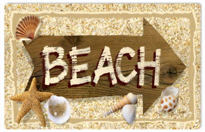 Direction To Beach Street Sign With Seashells