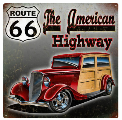 Route 66 The American Highway Hot Rod Sign. 12"x12"