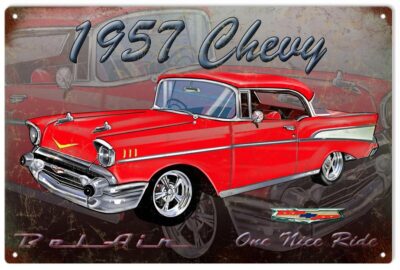 1957 Chevy Hot Rod Sign Garage Art 12"x18"