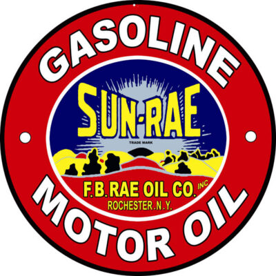 Sun-Rae Gasoline & Motor Oil Sign  Round Available in Four Sizes