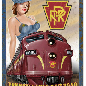 This is a Reproduction RPR All Aboard Pin Up Girl Sign 16x24