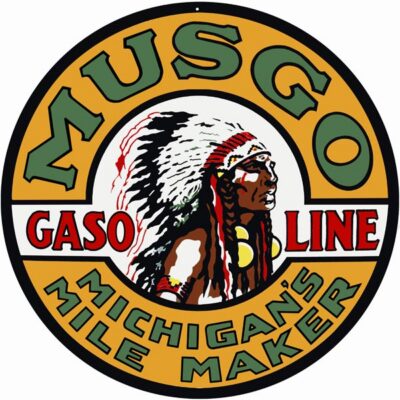Musgo Michigan's Mile Maker Gasoline Sign 14 Round