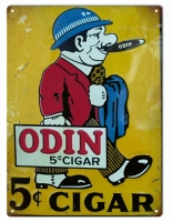Vintage Odin 5 Cent Cigar Sign 12" X 18"