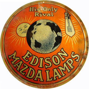 Thomas Edison Mazda Lamp Vintage Looking Reproduction Nostalgic Metal Sign 14"x14" Round 24g Steel RG1476