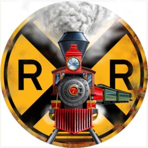 440 Railroad Crossing Reproduction Metal Sign 14x14  Round