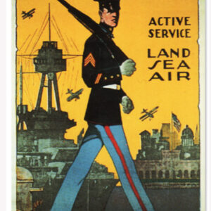 Reproduction US Marines Active Service Land Sea Air sign. 12"x18"