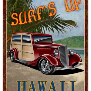 Surf's Up Hawaii Classic Hot Rod Garage Art Sign. 16"x24"