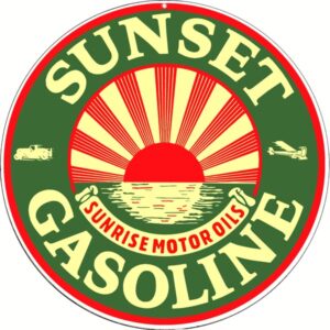 Sunset Gasoline Sunrise Motor Oils Sign. 14 Round