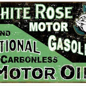 Reproduction White Rose Motor Gasoline And National Carbonless Motor Oil Sign.