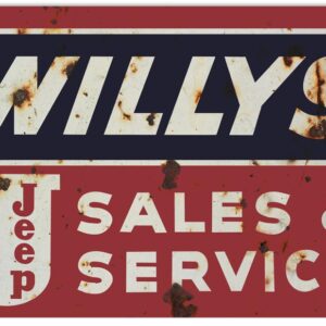 Reproduction Willy's Jeep Sales And Service Sign 12"x18"