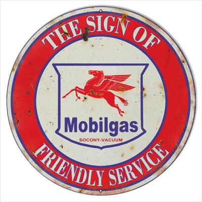 Extra Large Reproduction Mobilgas Friendly Service Motor Oil Sign 24
