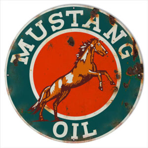 30x30 Extra Large Aged Looking Green And Red Mustang Motor Oil Sign