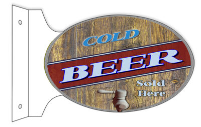 Cold Beer Sold Here Double Sided Flange Sign. 12x18 Oval