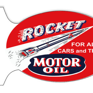 Rocket Motor Oil Double Sided Flange Sign . 12x18 Oval
