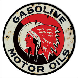 Reproduction Red And Black Indian Gasoline Motor Oils Sign 14 Round