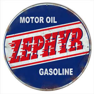30x30 Round Distressed Zephyr Motor Oil Reproduction Sign