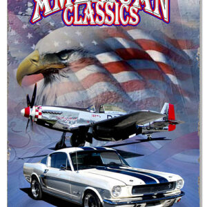 White With Blue Stripe Classic Mustang By Artist Phil Hamilton 12x18