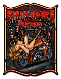 Bikes And Beer Babes Pin Up Girl Motorcycle Sign14x18