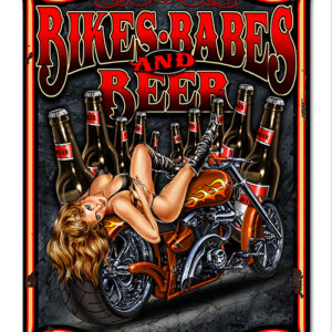 Bikes And Beer Babes Pin Up Girl Motorcycle Sign14x18