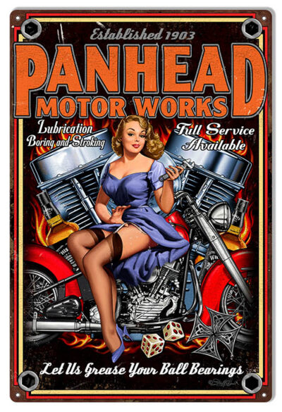 Garage Shop Panhead Motor Works By Steve McDonald Sign 12"x18"