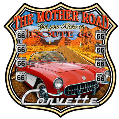 Corvette Route 66 Garage Shop By Steve McDonald Sign 15"x15"