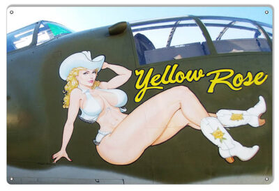 Pin Up Girl Nose Art Reproduction Yellow Rose Aviation Sign