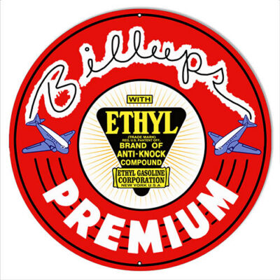 Billups Premium Motor Oil Reproduction Gas Station Metal Sign 14"x14" Round