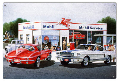 Mobil Pegasus Gas Station Reproduction Sign By Jack Schmitt 12x18