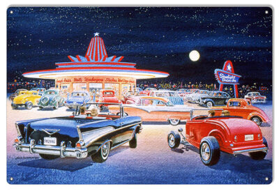 Hot Rods At Drive In Reproduction Garage Sign By Jack Schmitt 12x18