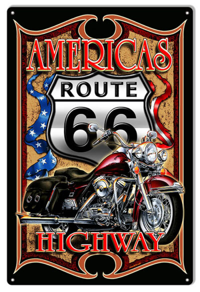 Americas Route 66 Garage Shop Motorcycle Sign By Steve McDonald 12x18