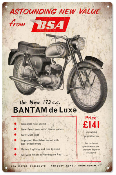 BSA Bantam de Luxe New 173 cc Motorcycle Sign