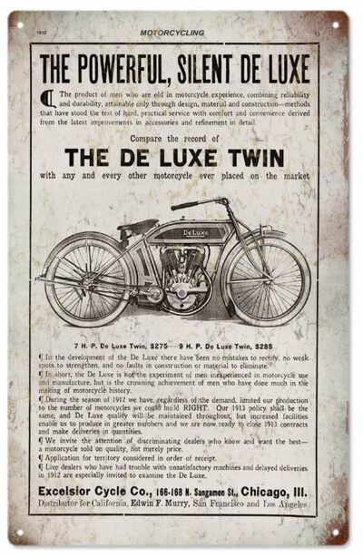 Reproduction De Luxe Twin Motorcycle Sign 8x14