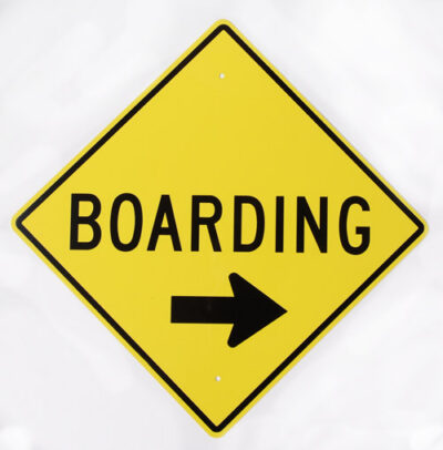 RR-5 Boarding -Points to Right Railroad Sign 12x12