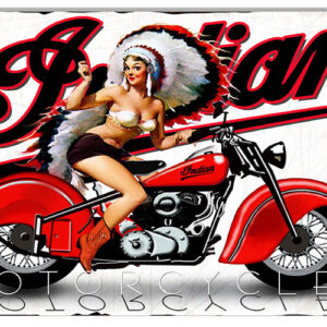 Indian Motorcycle Pin Up Girl Garage Shop Metal Sign 12x18