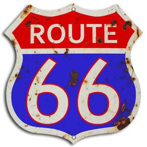Route 66 Vintage Red And Blue Cut Out Garage Shop Metal Sign 7.5x7.5