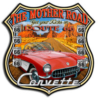 Route 66 Corvette Cut Out Metal Sign By Steve McDonald 7.5x7.5