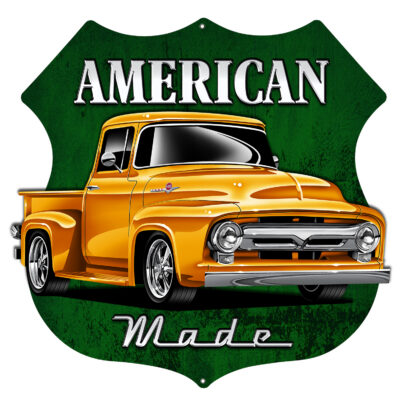 American Made Truck Cut Out 3 D Effect Garage Art Metal Sign 15.6x15.8