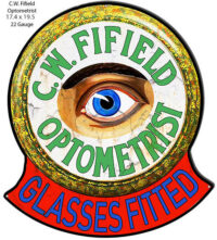 C.W. Fifield Cut Out Optometrist Nostalgic Metal Sign 17.4x19.5