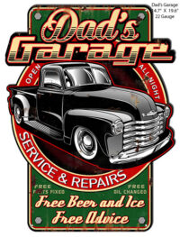 Dads Garage Truck Cut Out Metal Sign By Steve McDonald 14.7x19.6