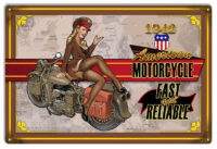 American Motorcycle Pin Up Girl Garage Art 12x18