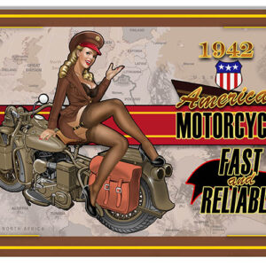 American Motorcycle Pin Up Girl Garage Art 12x18
