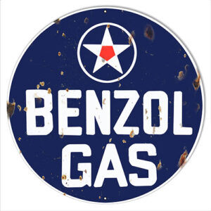 Benzol Motor Oil Reproduction Gas Station Metal Sign 18x18 Round